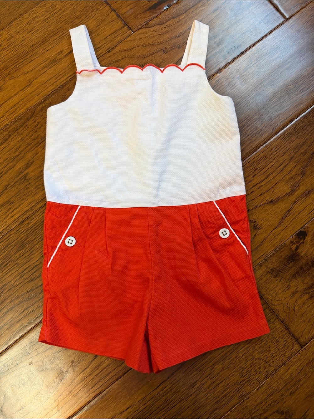 Girls White & Red Sleeveless Romper Shorts